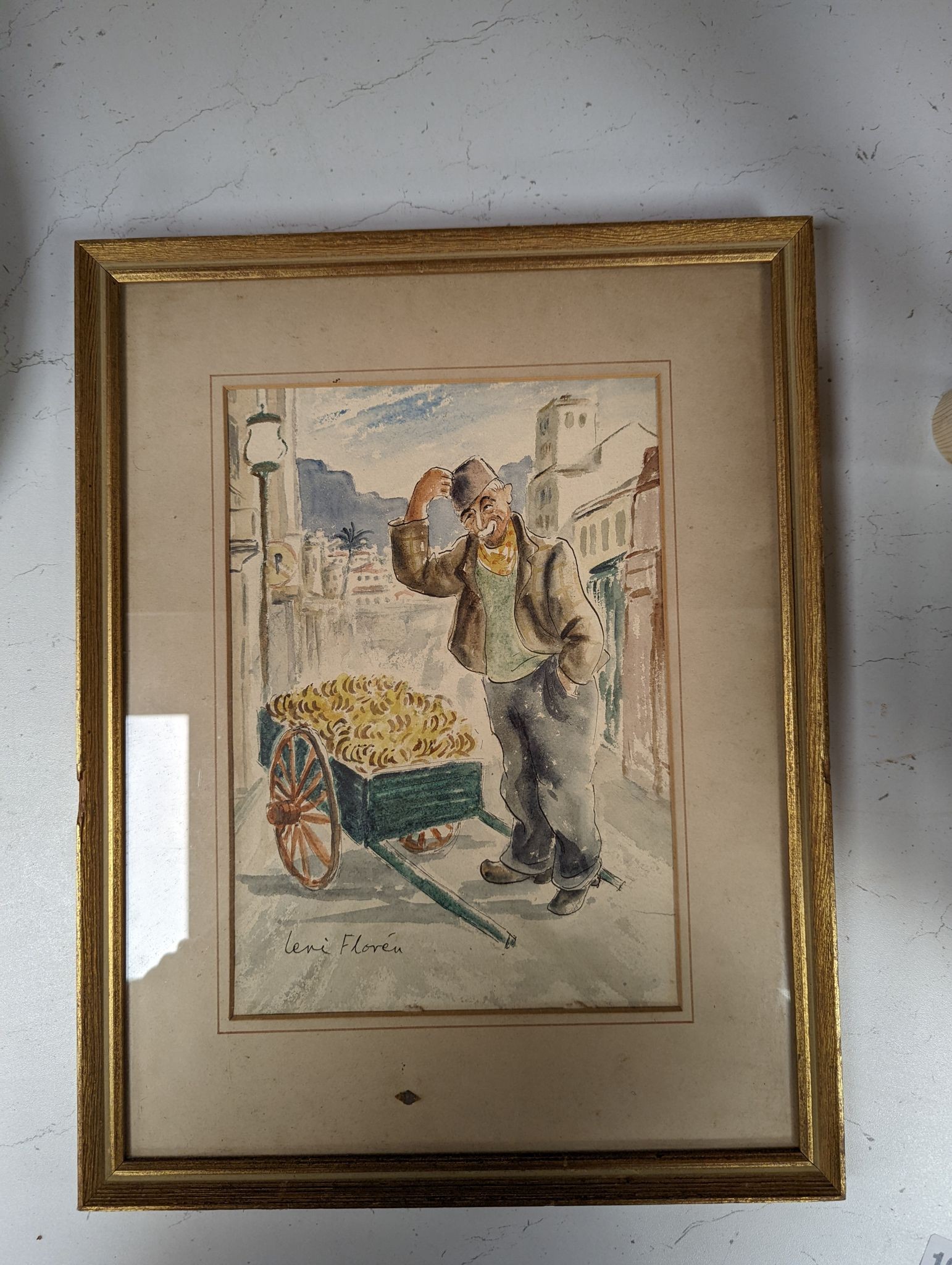 Levi Floren, ink and watercolour, Banana Seller, signed, 26 x 18cm